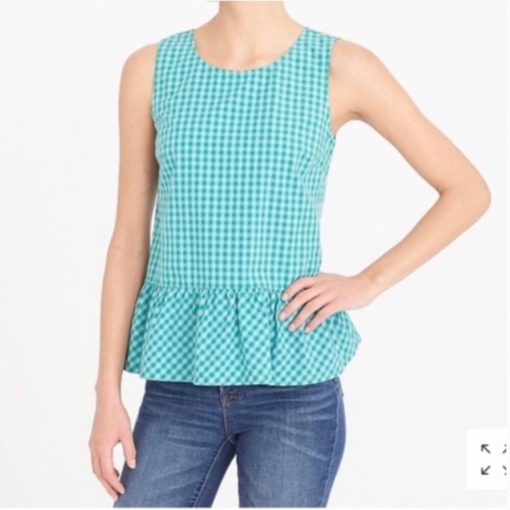 J. Crew blue gingham printed bow back peplum tank top sleeveless blouse‎ M
